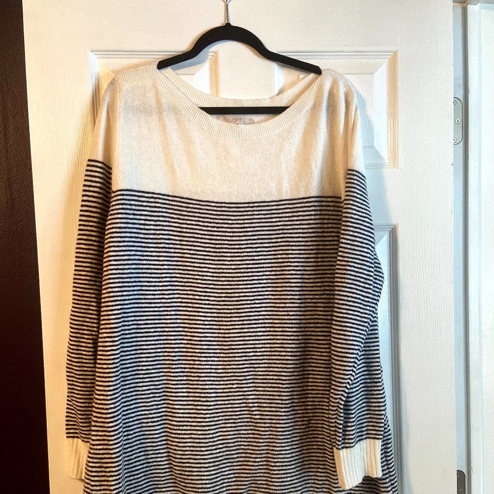 Loft Plus 20/22 Black & Cream Striped Sweater NWT